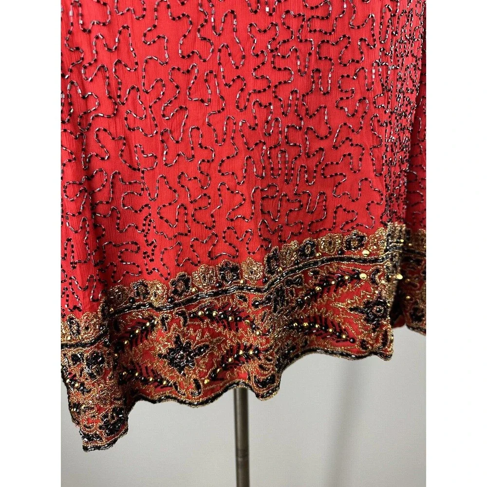 *Flawed* Vintage Laurence Kazar Silk Beaded Embellished Jacket Red Plus Size 2X - Picture 14 of 16
